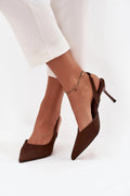 escarpins femme slingback bout pointu effet suède chocolat talon aiguille 8cm bride arrière ouverte découpe plongeante soirée semelle cuir