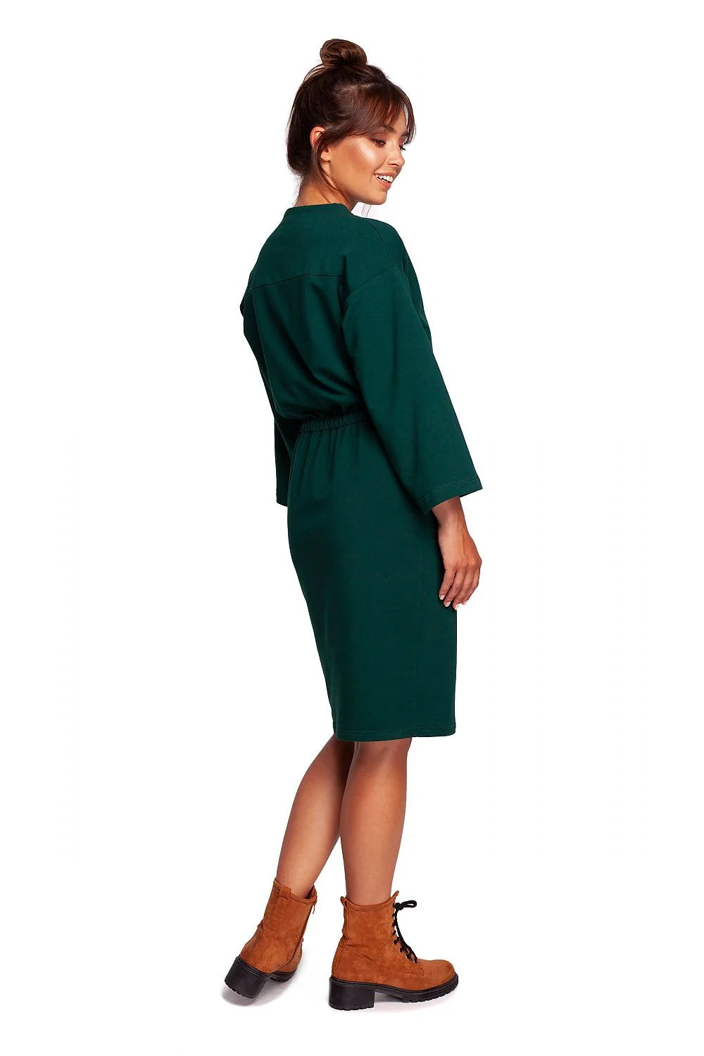 Robe de jour Be Wear élégante en maille douce coupe droite encolure goutte d'eau manches 3/4 taille ajustable coton élasthanne femmes