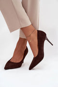 escarpins femme suédine écologique veloutés marron foncé bout pointu talon aiguille 85mm légers élégants semelle souple slipon
