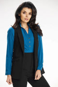 Gilet élégant sans manches pour femme col châle noir polyester viscose élasthanne tailleur moderne professionnelle occasions spéciales