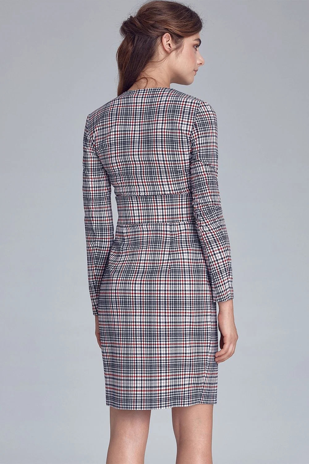 Robe chic polyester viscose carreaux multicolore manches longues élégante automne confort bureau femme mode