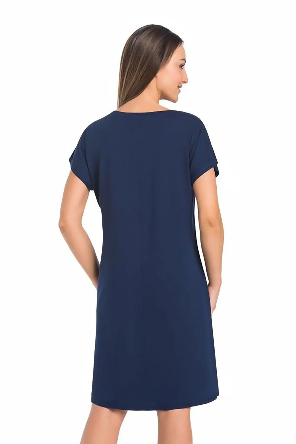 Chemise de nuit Teyli pour femme en viscose bleu marine coupe droite manches courtes style épuré