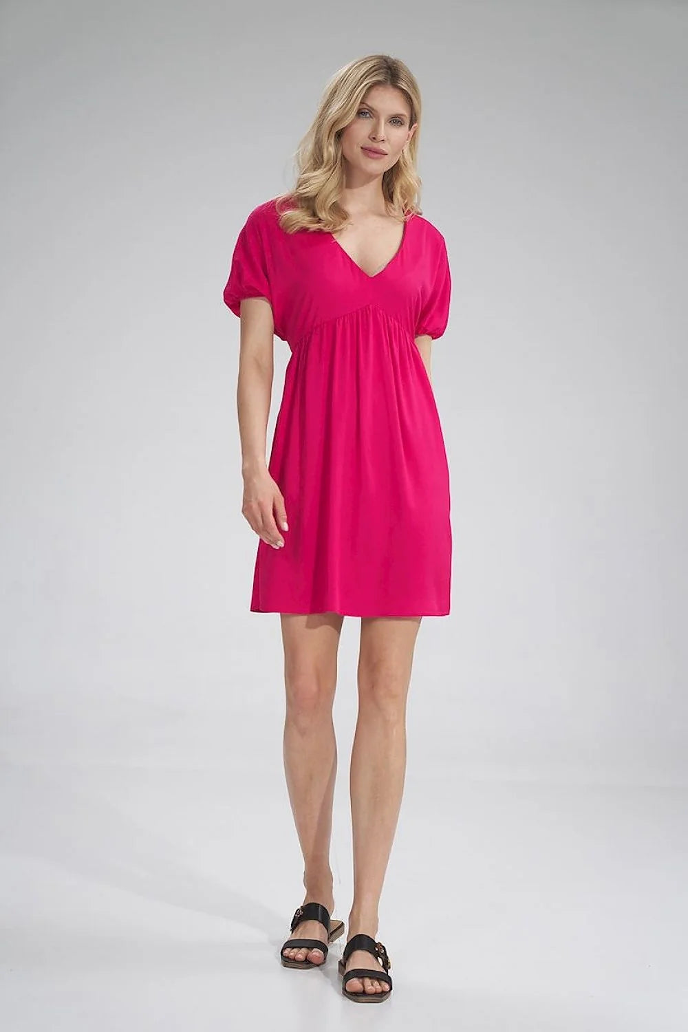 Robe de jour en coton chic jaune vif manches courtes pour femme style ample été