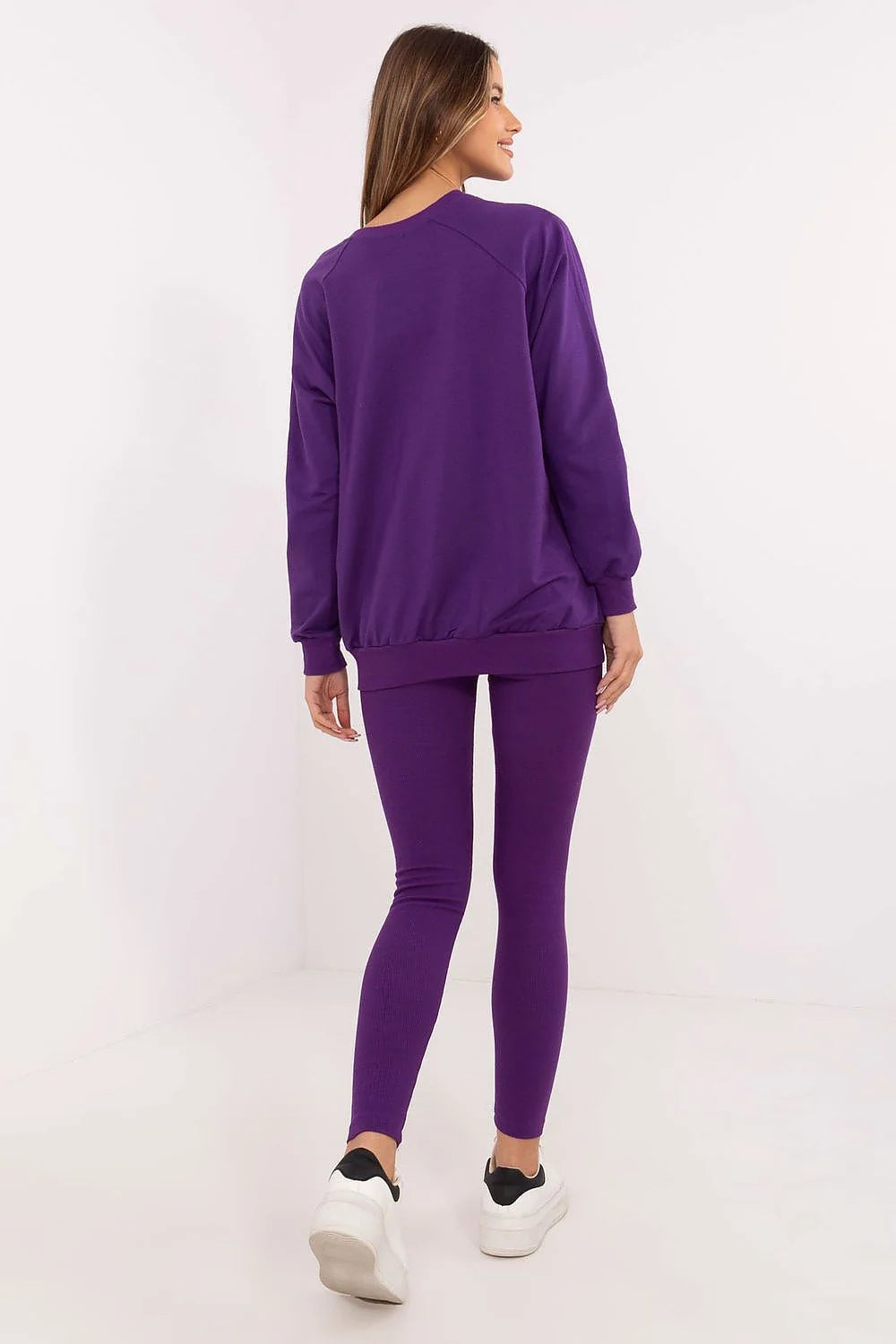 ensemble femme sweatshirt oversize violet imprimé multicolore grandnumero8 manches longues inscription HAMMILLSPORT bordcotes leggings slim extensible confortable urbain