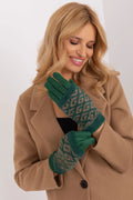 Gants pour femmes élégants hiver jacquard géométrique vert beige coton laine élasthanne polyester ajustables