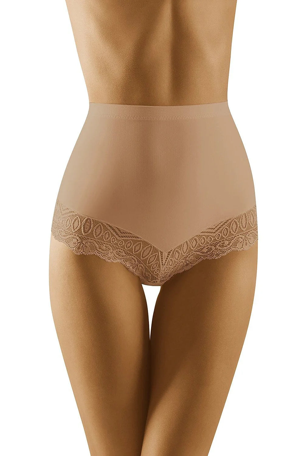 Culotte gainante taille haute en dentelle noire élégante florale ajourée maintien doux ventre plat