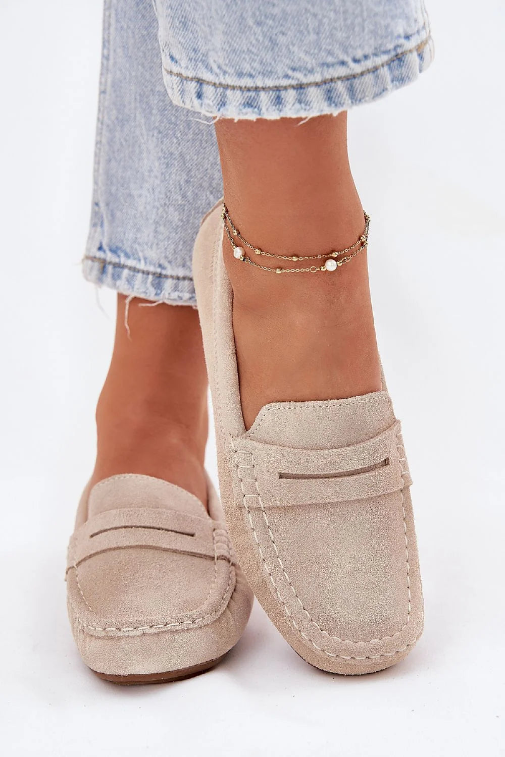 Mocassins femmes style intemporel daim naturel beige pâle confort quotidien mode classique