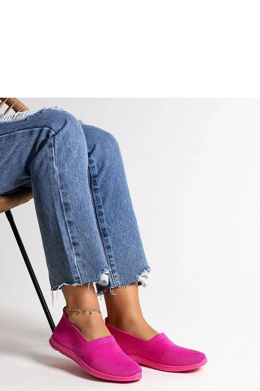 Baskets mode femmes style slip-on rose vif tricot mesh caoutchouc semelle adhérente été confortable