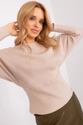 Chemisier BFG chemisier femme coupe chauve-souris manches longues encolure ronde coton aéré tissu côtelé nude beige