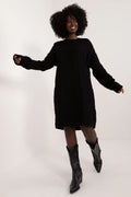 Robe pull femme style décontracté chic maille torsadée manches longues couleur noire laine acrylique texture unique