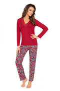 Pyjama Femme Élégant Deux Pièces Dentelle Fleurs Viscose Élasthanne Manches Longues Taille Élastiquée Occasion Fête Nuit