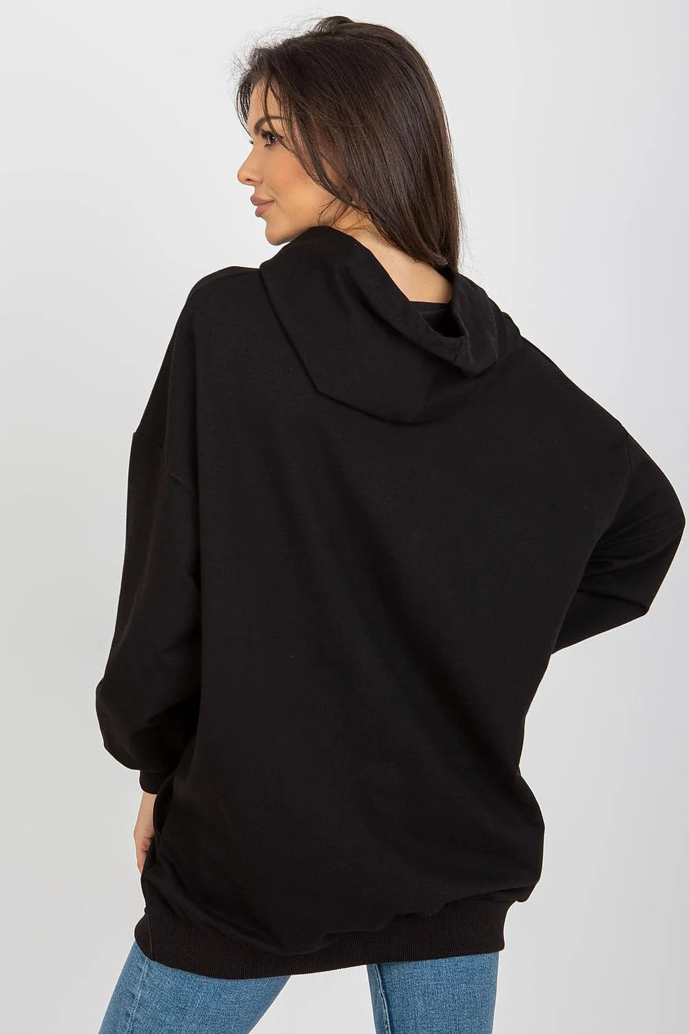 sweatshirt capuche oversize femme longline tunique noir molleton coton doux manches ballon bordcotes lettres multicolores graffiti motif coeur OOPS