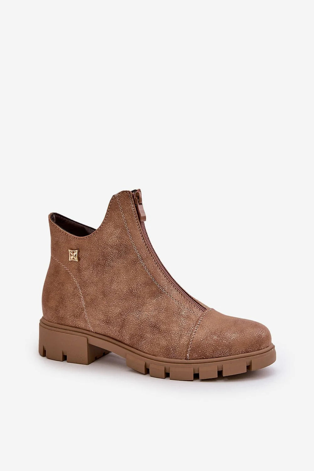 Bottes à plateforme pour femmes, cuir artificiel suédé, couleur brun marbré, style casual élégant, fermeture éclair, fourrure intérieure, semelle crantée, confortable, talon bas, hauteur de tige 11 cm, parfait pour quotidien, mode automne-hiver
