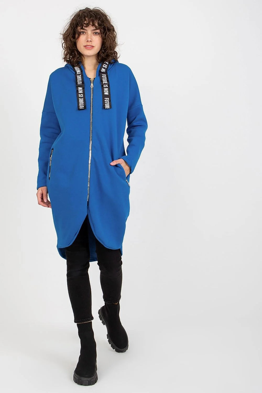 Manteau Femme Style Contemporain Urban Asymétrique Bleu Sarcelle Matière Confortable Coupe Amples Manches Longues Capuche Zippée Poches Latérales Zippées Occasions Daily Casual Chic