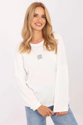 tshirt femme manches longues coupe boxy col rond blanc immaculé maille jersey douce coton elasthanne logo petit monochrome centré poitrine