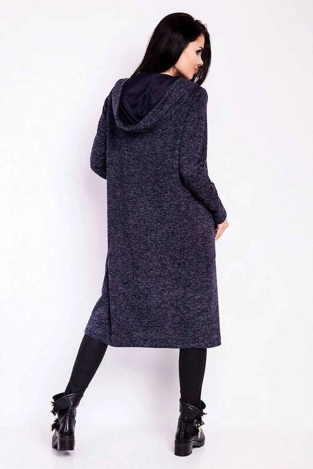 Cardigan long ample en laine bleu chiné élégant et confortable pour femmes modernes style décontracté chic