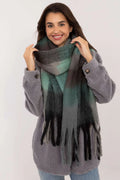 Écharpe en polyester classique à carreaux pour femme, motifs dégradés vert gris noir, franges décoratives, polyvalente et élégante