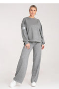 ensemble loungewear survêtement deux pièces sweat oversize manches longues pantalon large taille élastique gris chiné molleton doux confortable