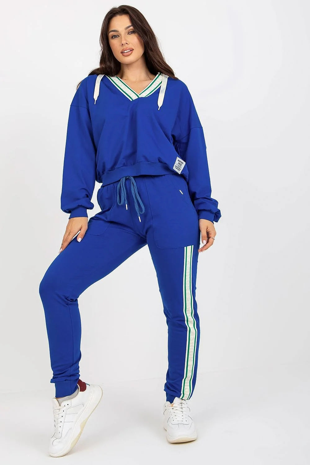 ensemble femme survêtement sweatshirt capuche oversize pantalon slim molleton coton élasthanne noir vert blanc bandes latérales cordons colV étiquette streetwear