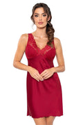 chemise nuit Donna satin soie dentelle romantique ajustée mi cuisse femme bordeaux satinée sensuelle élégante délicate confort
