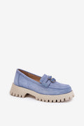 Moccasins femmes Vinceza design modern style casual chic cuir suédé bleu pastel semelle cuir naturel talon 4.5cm tige 6cm