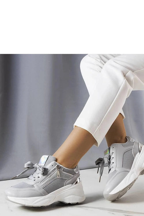 Baskets sneakers femme modernes élégantes grises plateforme maille cuir synthétique lacets larges semelle blanche