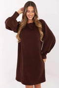 robe sweat oversize marron chocolat doux beurré viscose modal polyester elasthanne manches ballon poignets resserrés longueur genou confort chic urbain