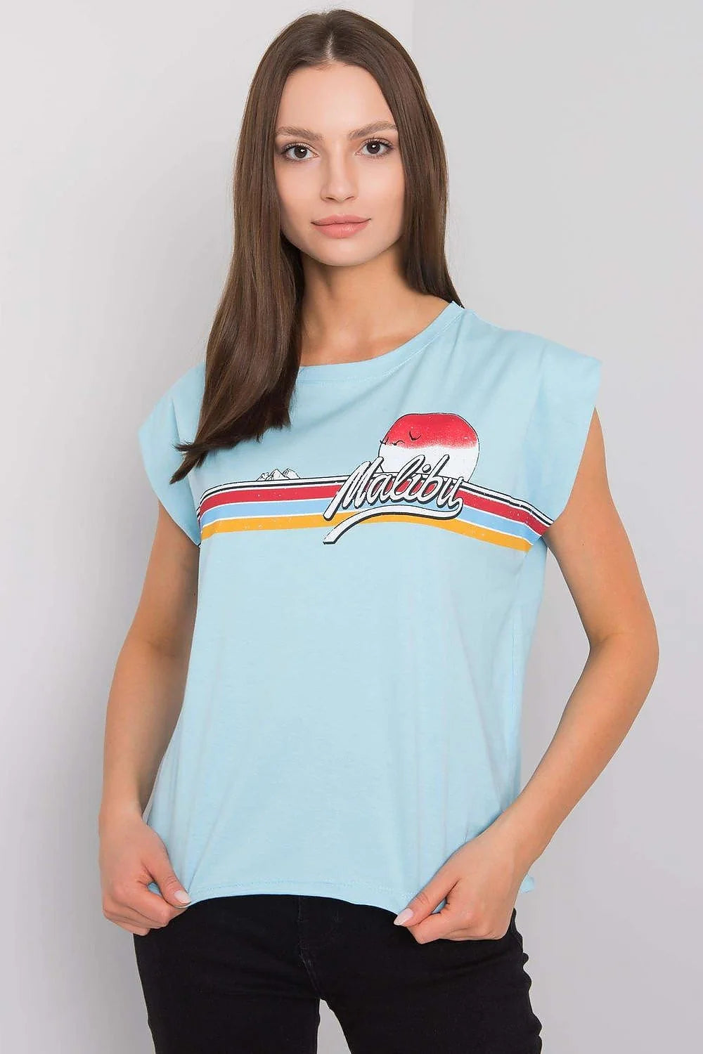 Tshirt Fancy femme noir coton jersey léger doux respirant coupe ample boxy manches courtes tombantes encolure ronde imprimé