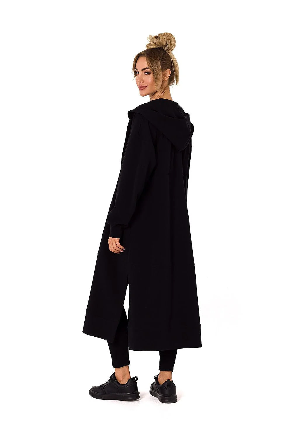 Sweatshirt longue femme hooded zippered poches casual moderne couleur vif vert vif coton élasthanne 90% 10%