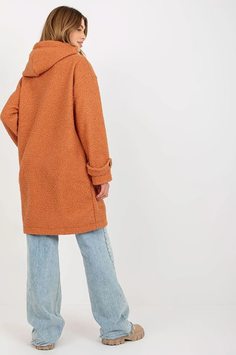 Manteau pour femme en peluche à manches longues capuche poches coulissantes non doublé non isolé couleur noir