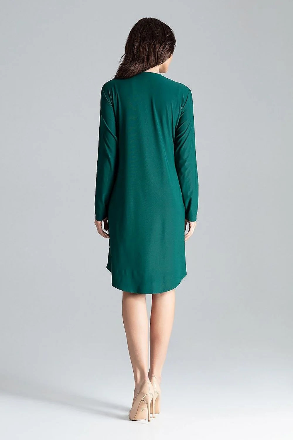 Robe chemisier femme élégante vert émeraude longues manches ceinture intégrée tissu fluide taille ajustable polyester elasthanne