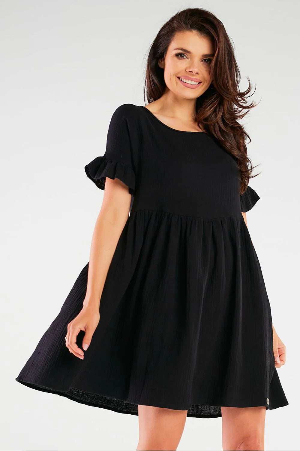 Robe de jour féminine Infinite You en coton élastique, manches courtes, taille haute, évasée, noire, confortable, printemps-été, femme, Pologne