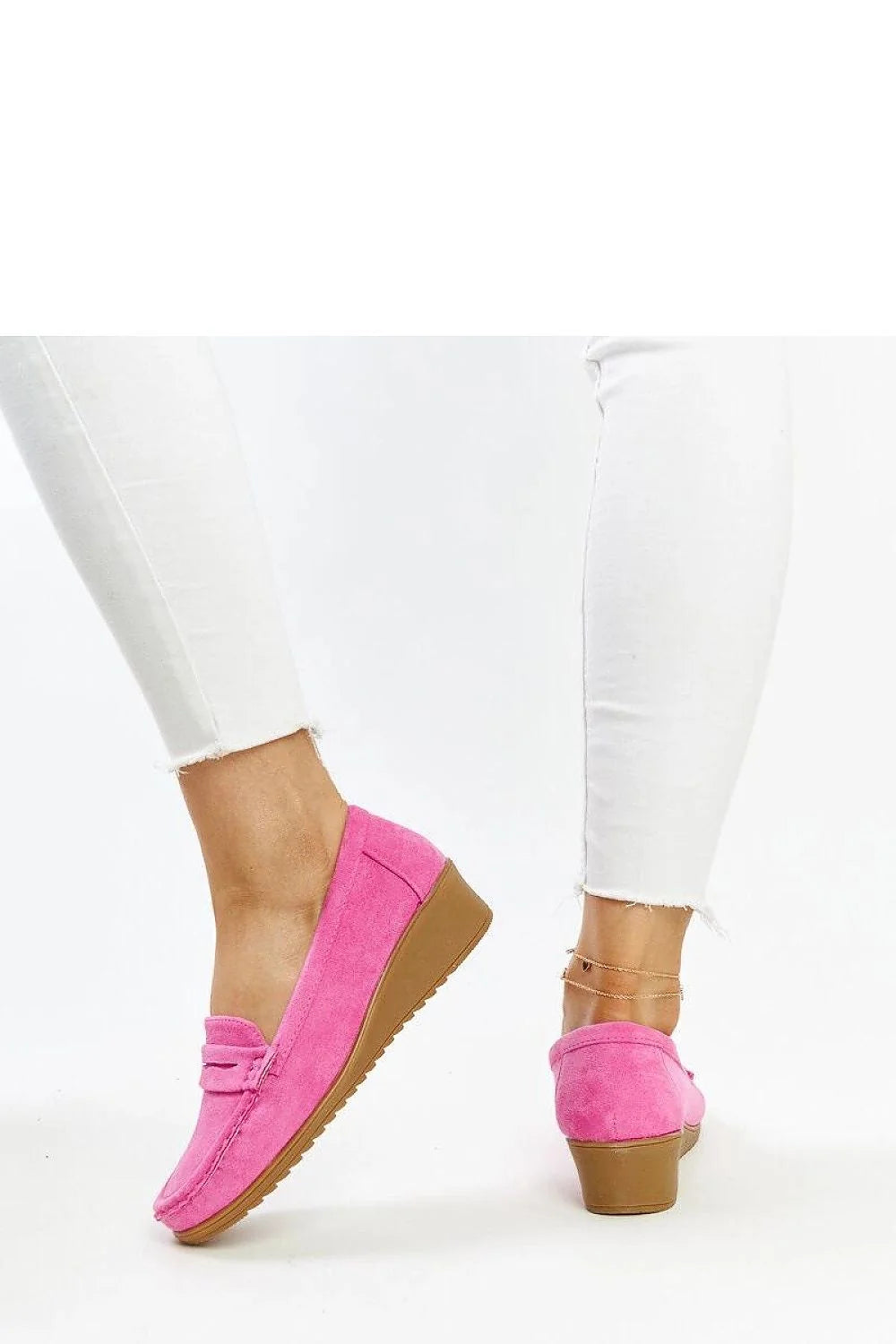 mocassin daim rose foncé Sakena plateforme semelle caoutchouc confort design moderne femme suédine fuchsia bout rond couture penny casual chic