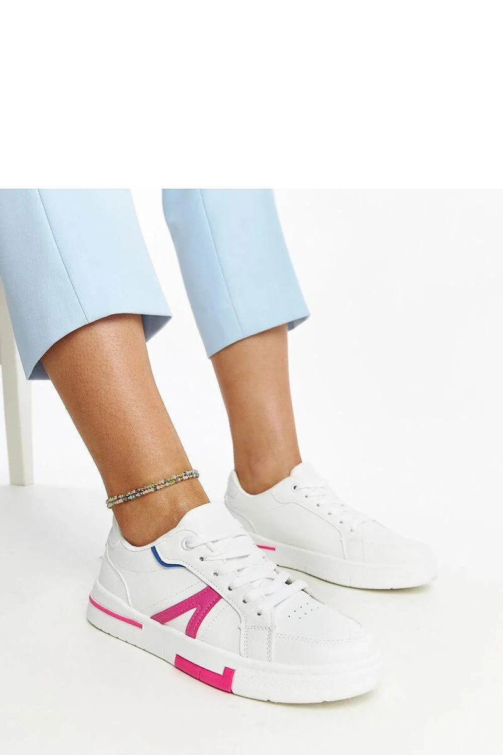 baskets Solea femme cuir synthétique basses lacets semelle plateforme caoutchouc épaisse perforations empeigne respirante col rembourré minimaliste blanc fuchsia bleu