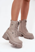 bottines femme Artiker cuir naturel taupe talon massif bloc plateforme crantée semelle épaisse gomme antidérapante lacets fermeture éclair latérale