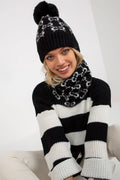 écharpe infinity jacquard géométrique noir blanc snood bonnet pompon fausse fourrure maille épaisse moelleuse chaude extensible