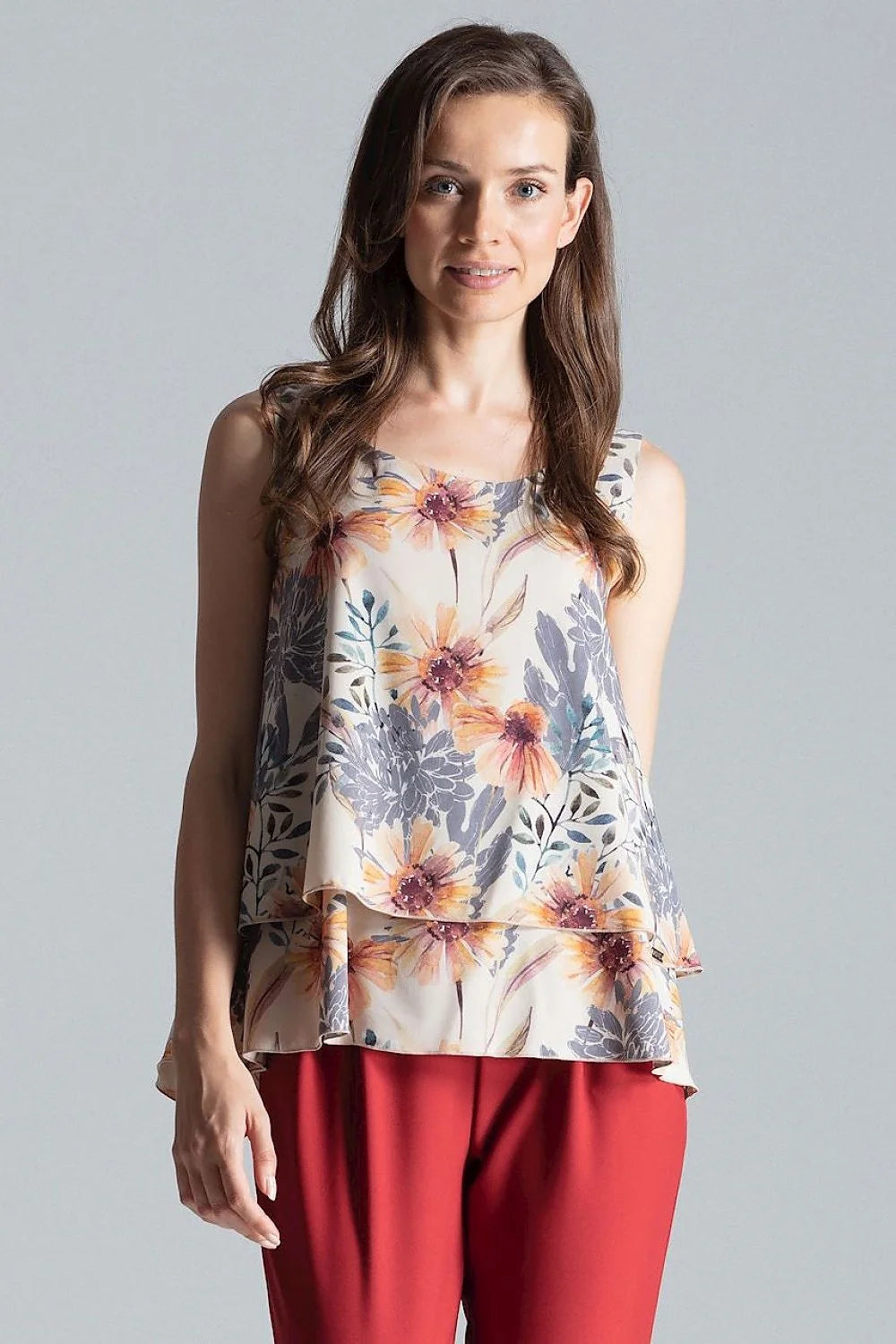 Haut élégant sans manches en polyester bleu marine coupe fluide superposition tissu femme moderne