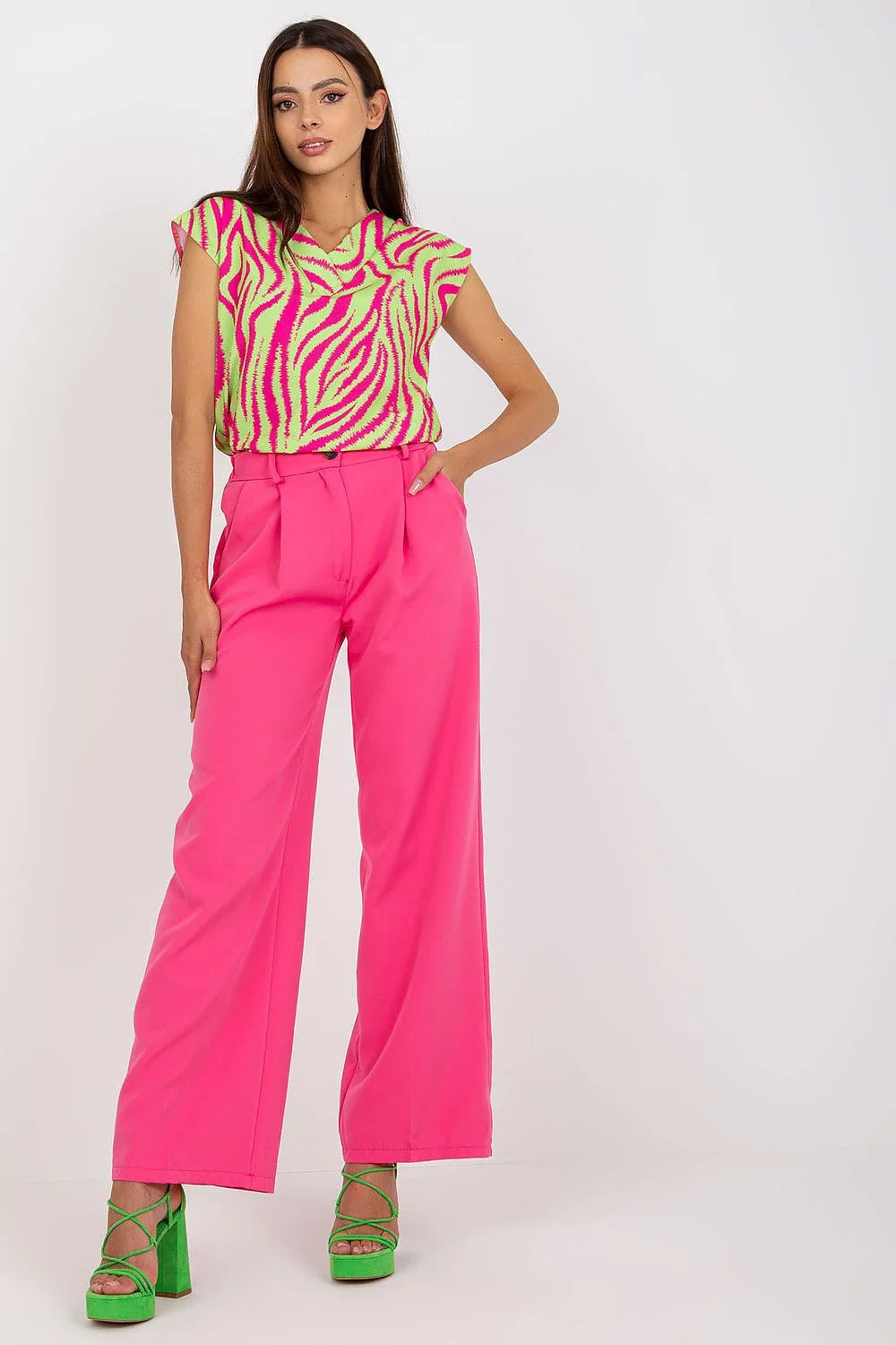 Pantalon femme Italy Moda avec chemisier imprimé floral, blanc, taille haute, élasthanne, polyester, occasion estivale, style chic, coupe évasée
