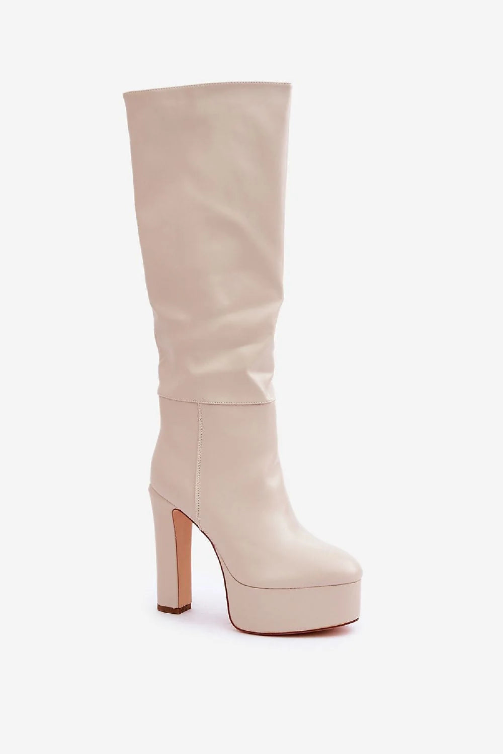 Bottes à talons Step in style en similicuir beige clair, hauteur 41 cm, confortable et élégante pour femmes