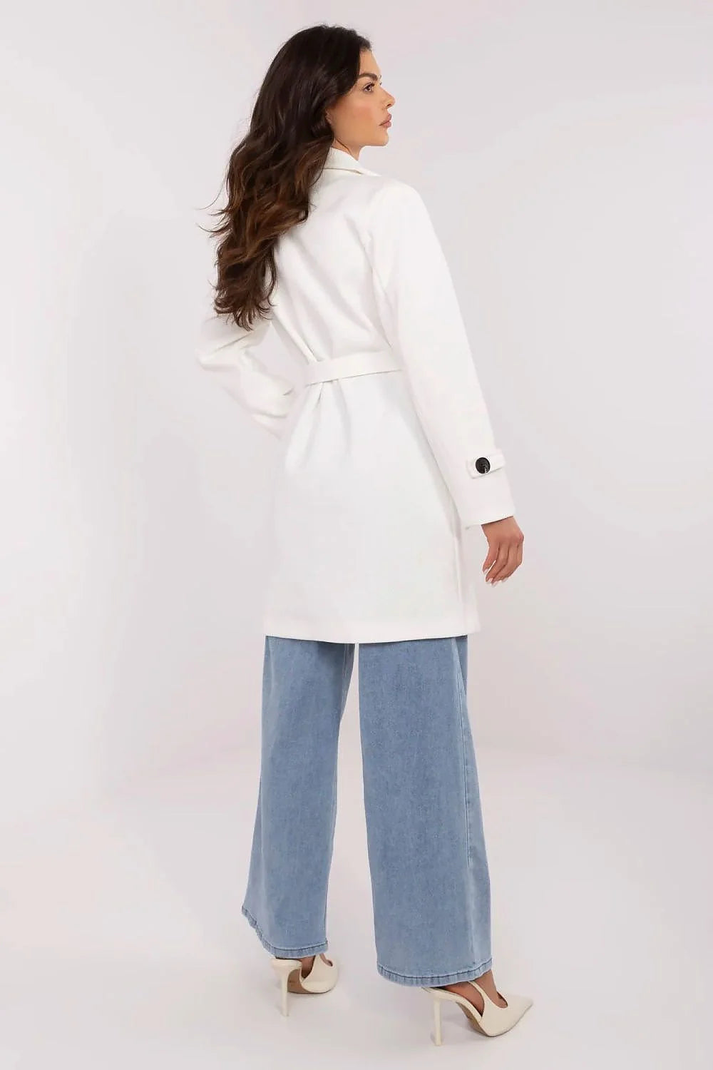 Manteau féminin élégant en trench classique à rayures fines épaulettes longueur genoux double boutonnage polyester doublé automne hiver printemps