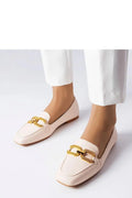 Mocassins élégants pour femmes crème cuir lisse chaîne dorée semelle plate formelle décontractée occasion多种多様