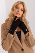 Gants élégants pour femmes en tissu isolant motif géométrique poignets boutonnés index fleur brodée 60% coton 5% élasthanne 35% polyester