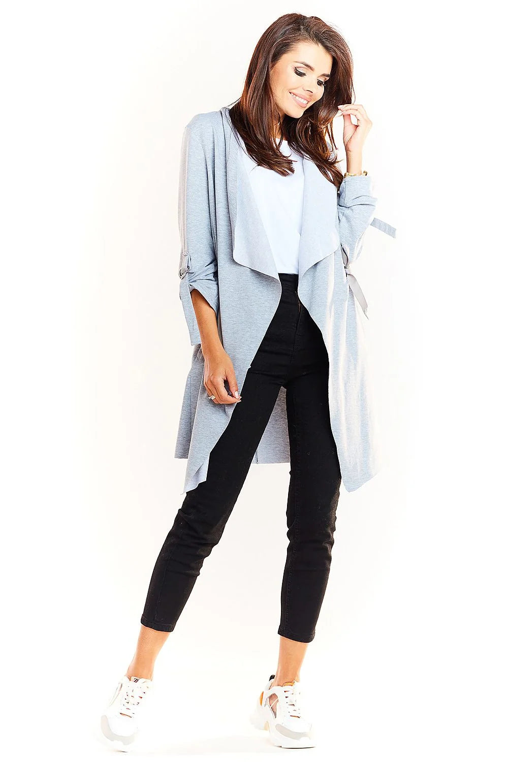 Veste drapée femme polyester viscose beige moderne manches longues rubans décontractée chic mi-saison