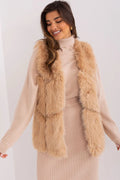 Gilet sans manches fausse fourrure beige robe pull côtelée femme tenue élégante automne hiver printemps