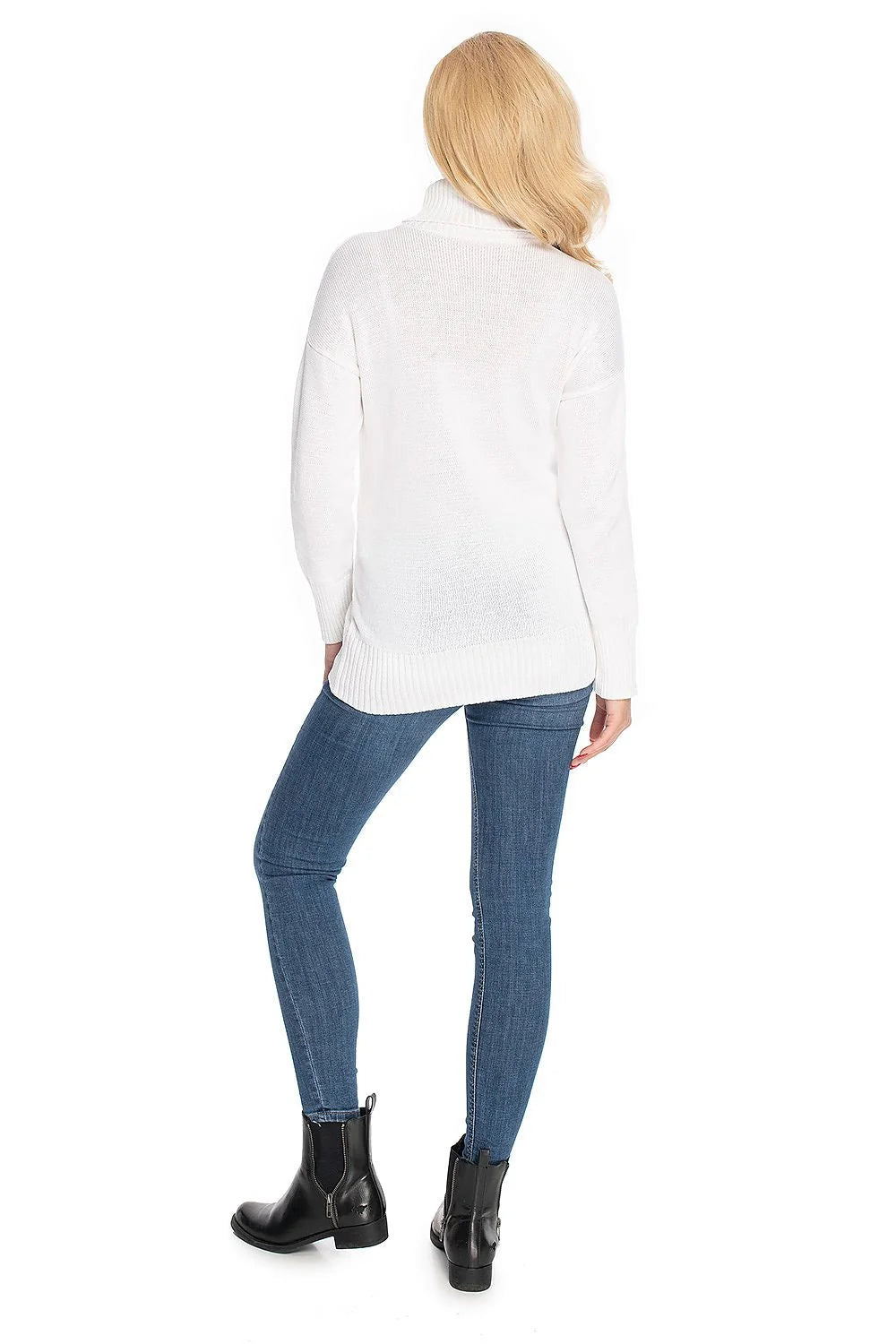 Pull grossesse coton acrylique style décontracté col roulé blanc ample chaud pour futures mamans