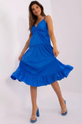 Robe de jour Och Bella bleu vif décontractée encolure V profond bretelles ajustables jupe évasée coton 98% elasthanne 2% femme été