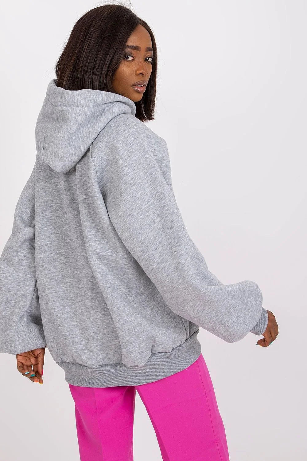 Sweatshirt femme coton élasthanne streetwear loose gris chiné confortable capuche broderie jaune tendance mode