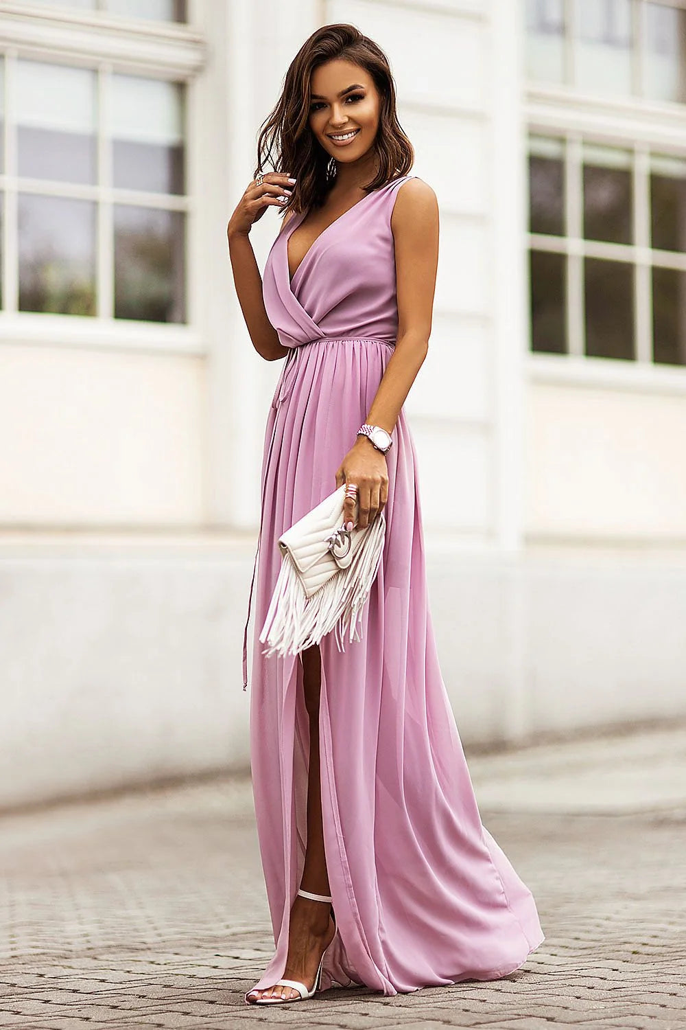 Robe de cocktail IVON, robe longue en mousseline de soie, style élégant, couleur mauve claire, occasion spéciale, femmes