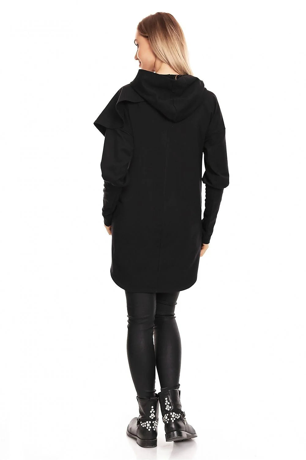 Sweatshirt de grossesse asymétrique à capuche en coton rouge profond, manches longues, coupe semi-ajustée pour femmes enceintes