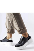Baskets plateforme épaisse pour femmes cuir synthétique blanc et noir style moderne confortable talon renforcé